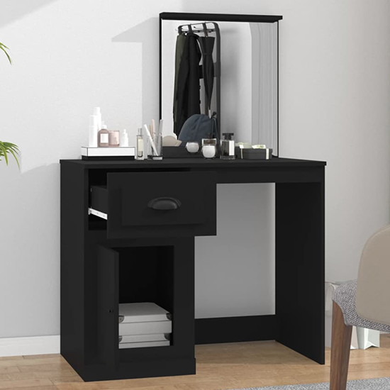 Carpi Wooden Dressing Table With Mirror In Black