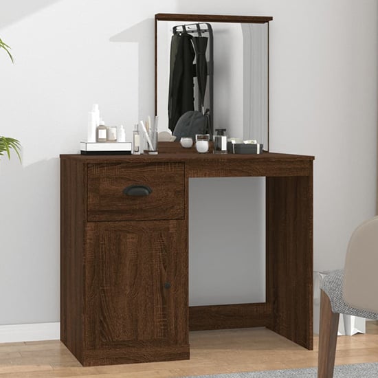 Product photograph of Carpi Wooden Dressing Table With Mirror In Brown Oak from Furniture in Fashion