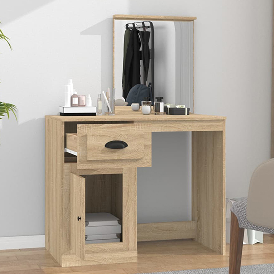 Carpi Wooden Dressing Table With Mirror In Sonoma Oak