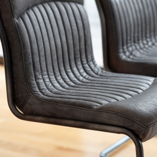 Carpi Leather Dining Chair With Metal Frame In Antique Ebony