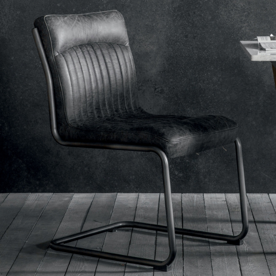 Read more about Carpi leather dining chair with metal frame in antique ebony