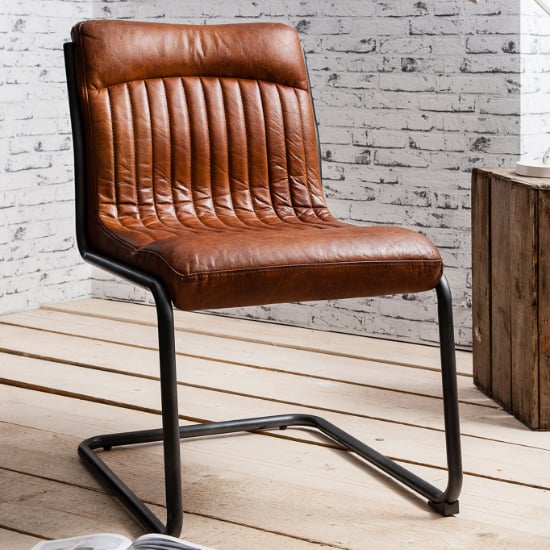 Photo of Carpi leather dining chair with metal frame in brown