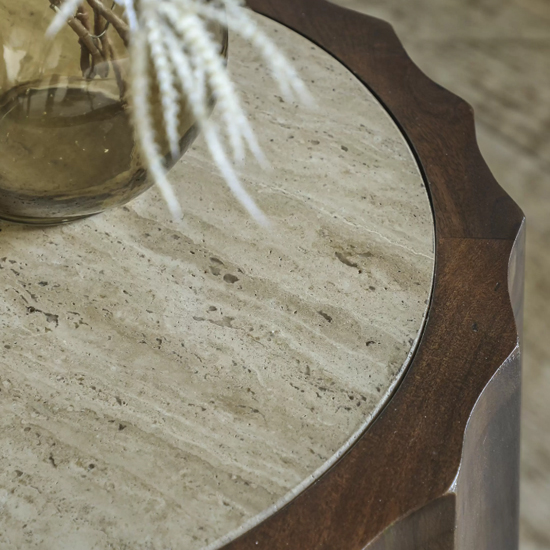 Carpi Marble Side Table In Dark Mango Wood Frame