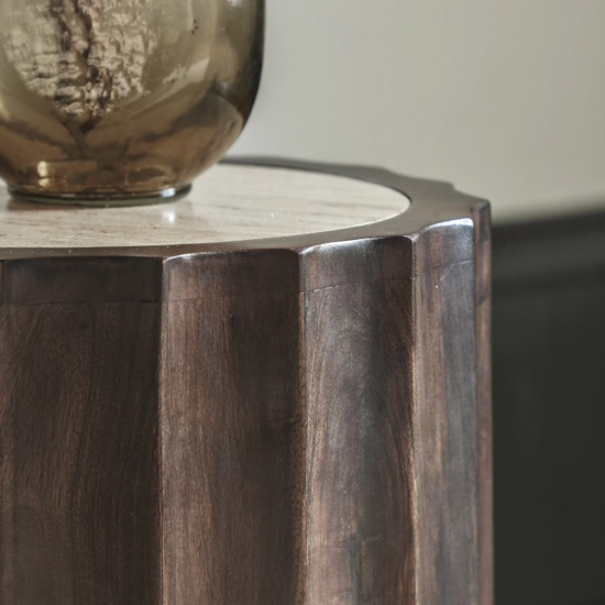 Carpi Marble Side Table In Dark Mango Wood Frame