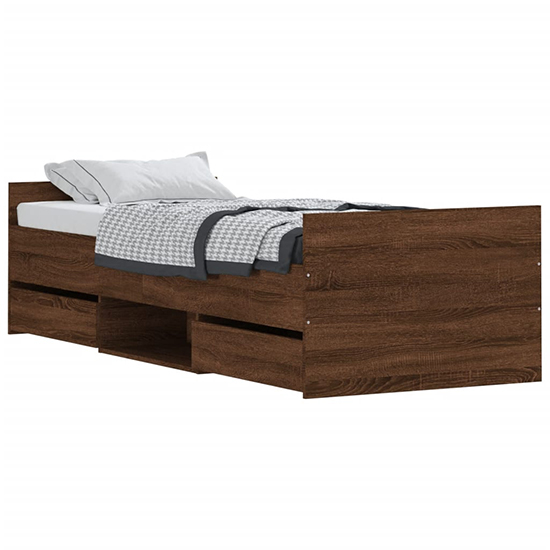 Carpi Wooden Single Bed With 4 Drawers in Brown Oak