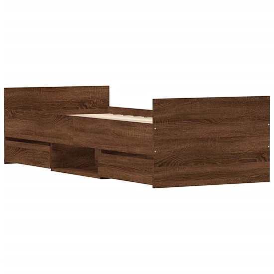 Carpi Wooden Single Bed With 4 Drawers in Brown Oak