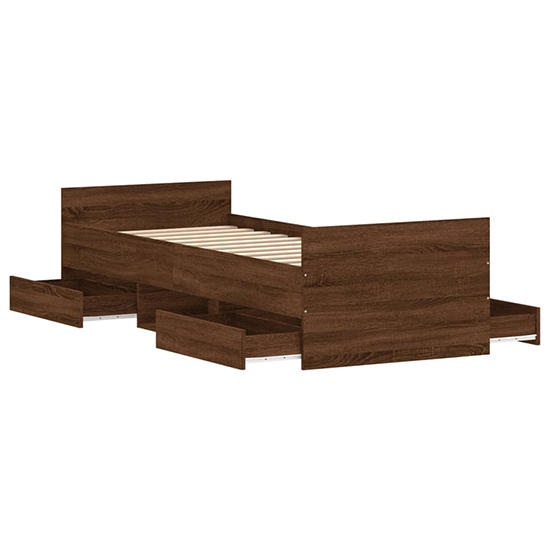 Carpi Wooden Single Bed With 4 Drawers in Brown Oak