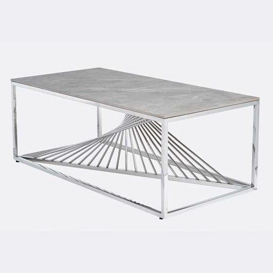 Product photograph of Carpi Sintered Stone Coffee Table In Grey With Chrome Frame from Furniture in Fashion
