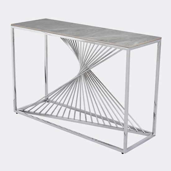 Product photograph of Carpi Sintered Stone Console Table In Grey With Chrome Frame from Furniture in Fashion