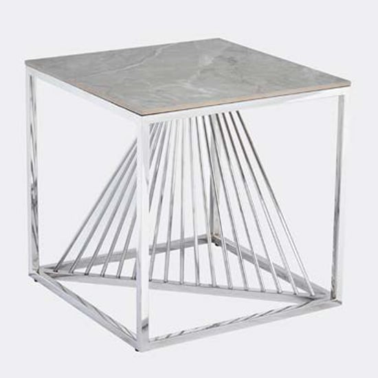 Carpi Sintered Stone End Table In Grey With Chrome Frame