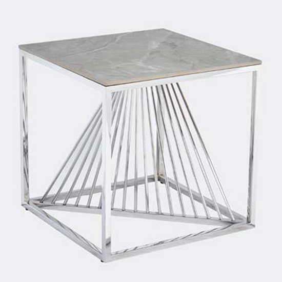 Read more about Carpi sintered stone end table in grey with chrome frame