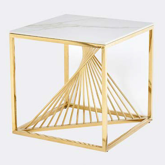 Read more about Carpi sintered stone end table in white with gold frame