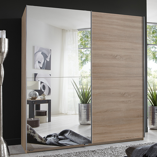 Read more about Carra sliding door wooden wardrobe in oak with 1 mirror