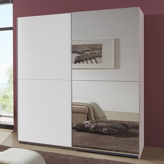 Read more about Carra sliding door wooden wide wardrobe in white with 1 mirror