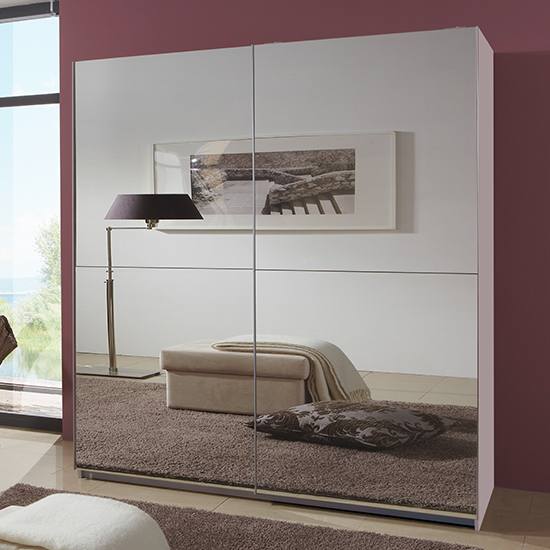 Read more about Carra sliding door wooden wide wardrobe in white with 2 mirrors