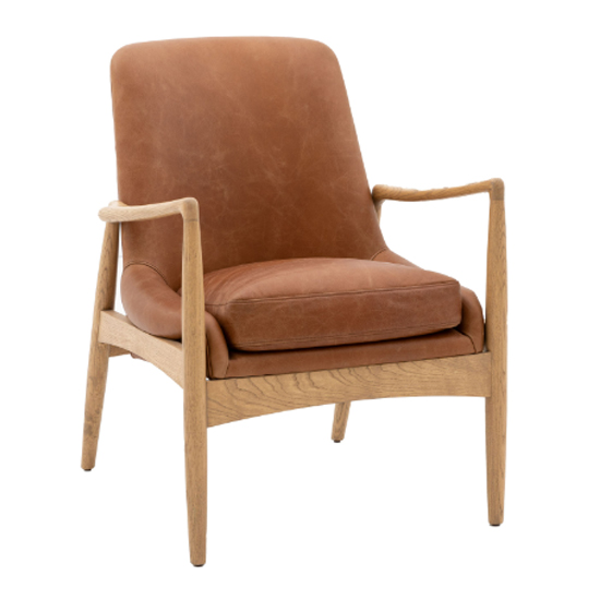 Carrara Leather Armchair With Wooden Frame In Brown