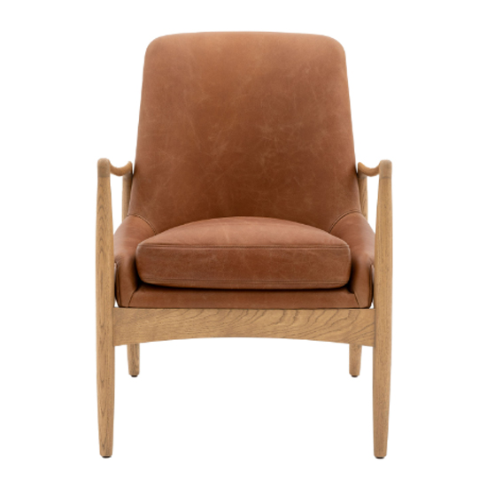 Carrara Leather Armchair With Wooden Frame In Brown