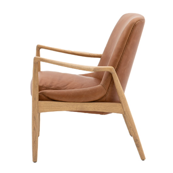 Carrara Leather Armchair With Wooden Frame In Brown