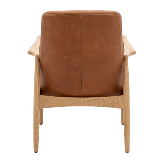 Carrara Leather Armchair With Wooden Frame In Brown