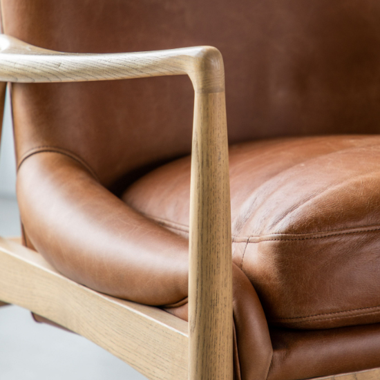 Carrara Leather Armchair With Wooden Frame In Brown