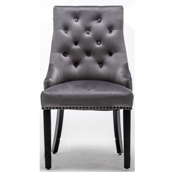 Carrboro Round Knocker Dark Grey Velvet Dining Chair In Pair_3
