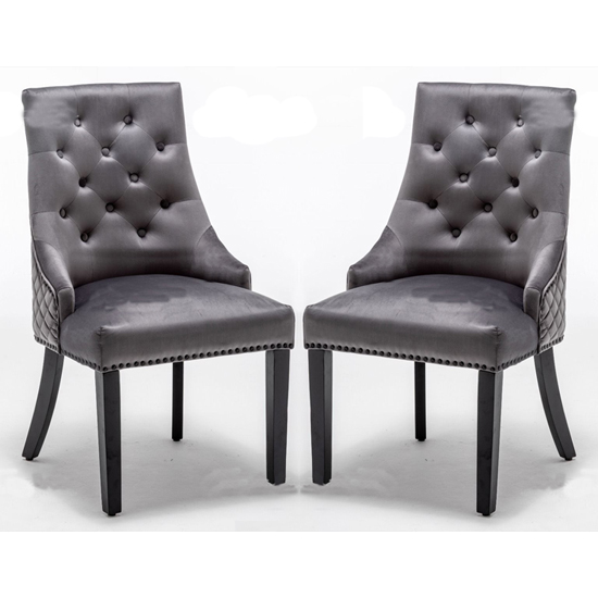 Carrboro Round Knocker Dark Grey Velvet Dining Chair In Pair