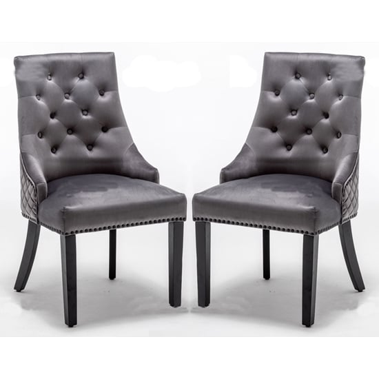 Carrboro Round Knocker Dark Grey Velvet Dining Chair In Pair