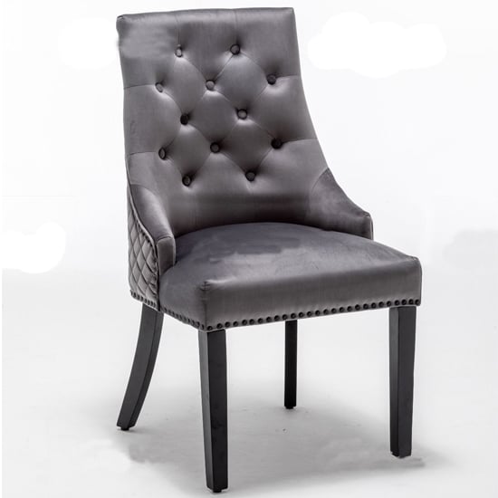 Read more about Carrboro round knocker velvet dining chair in dark grey