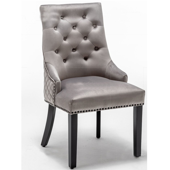 Photo of Carrboro round knocker velvet dining chair in light grey