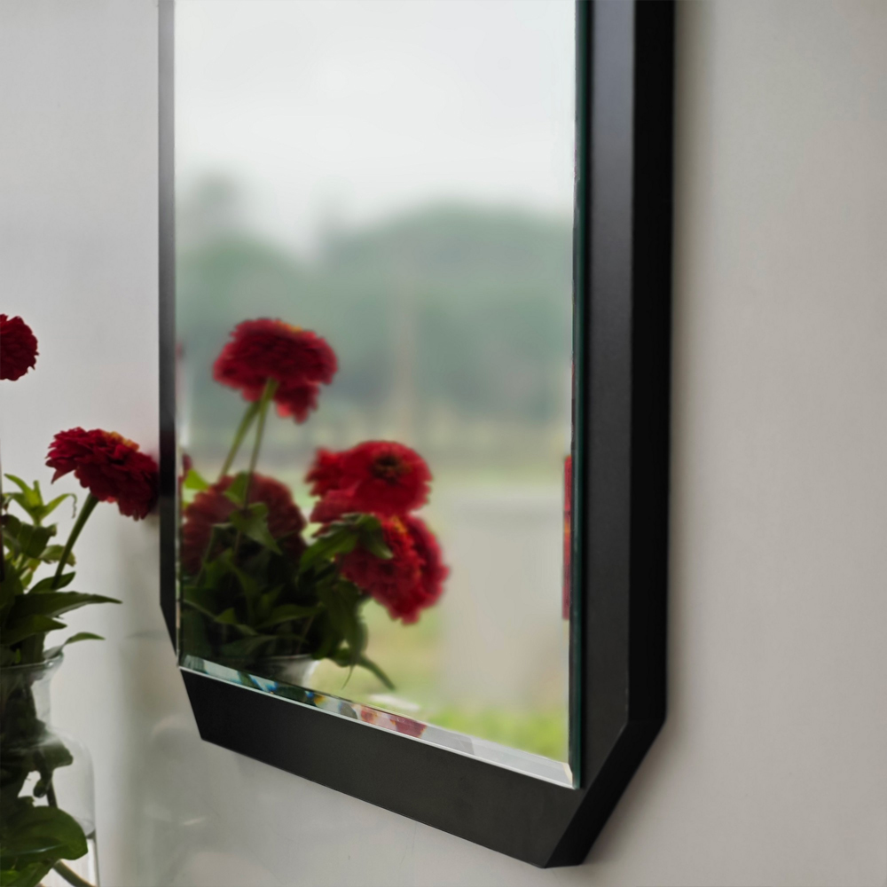 Carre Glass Wall Mirror with Black Wooden Frame