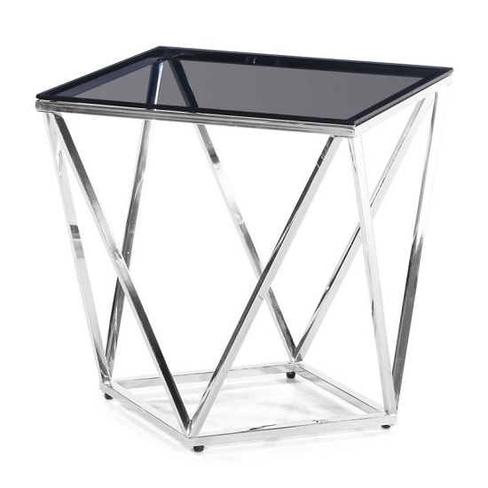 Penge Glass Side Table In Smoke With Polished Steel Frame_2