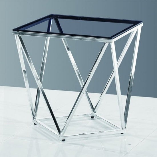 Penge Glass Side Table In Smoke With Polished Steel Frame_1
