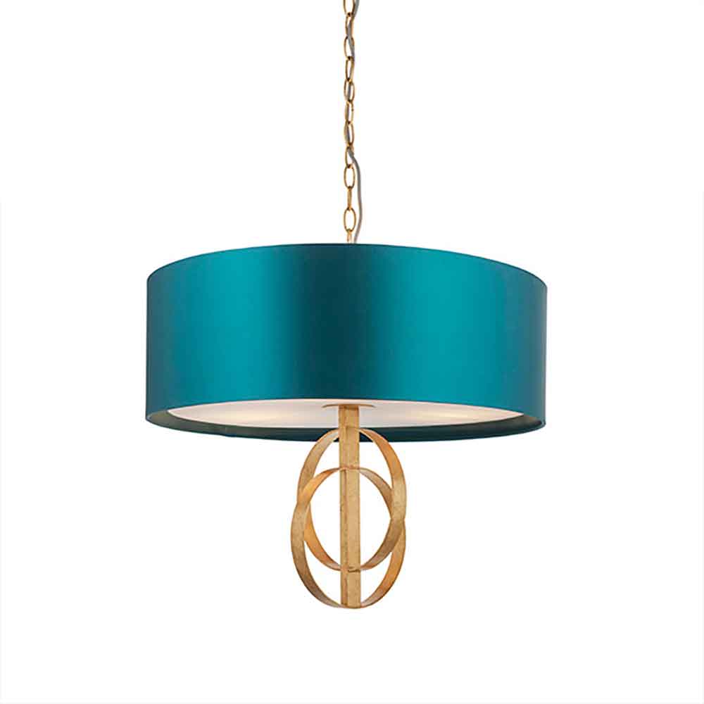 Carson Small Teal Fabric Pendant Light In Antique Gold