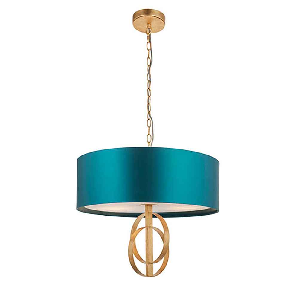 Carson Small Teal Fabric Pendant Light In Antique Gold