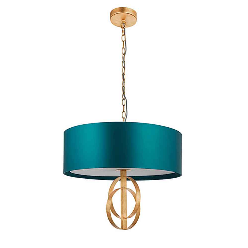 Carson Small Teal Fabric Pendant Light In Antique Gold