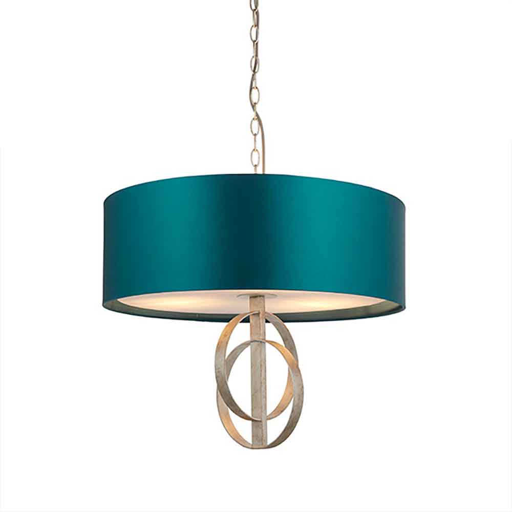 Carson Small Teal Fabric Pendant Light In Antique Silver