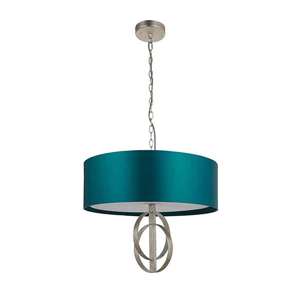 Carson Small Teal Fabric Pendant Light In Antique Silver