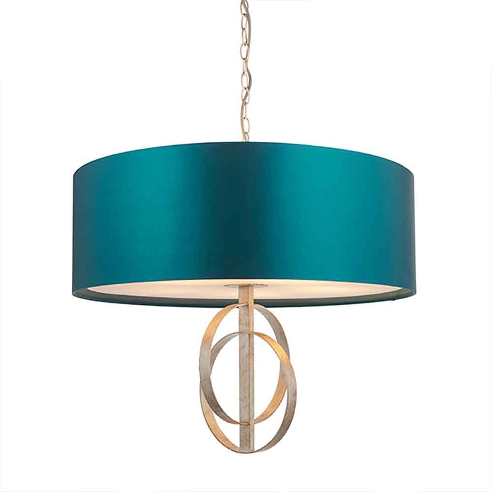 Carson Large Teal Fabric Pendant Light In Antique Silver