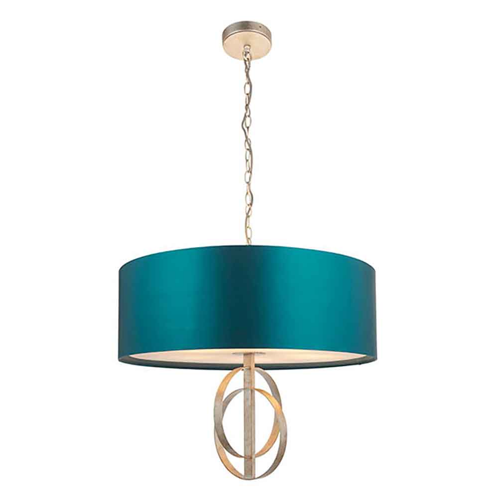 Carson Large Teal Fabric Pendant Light In Antique Silver
