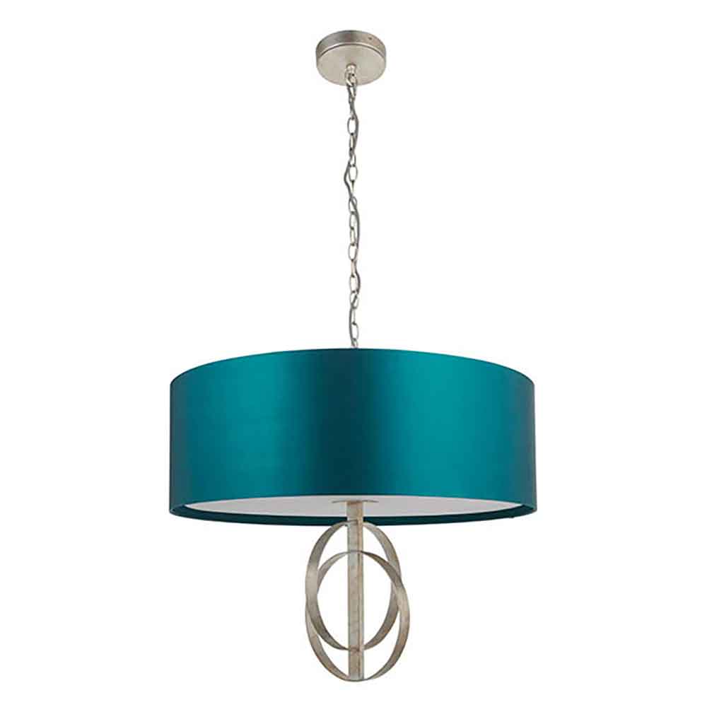 Carson Large Teal Fabric Pendant Light In Antique Silver