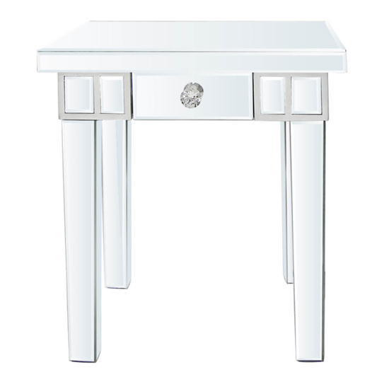 Photo of Carson mirrored end table with 1 drawer in silver