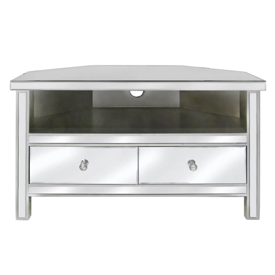 Carson Mirrored TV Stand Corner With 2 Drawers In Silver_1