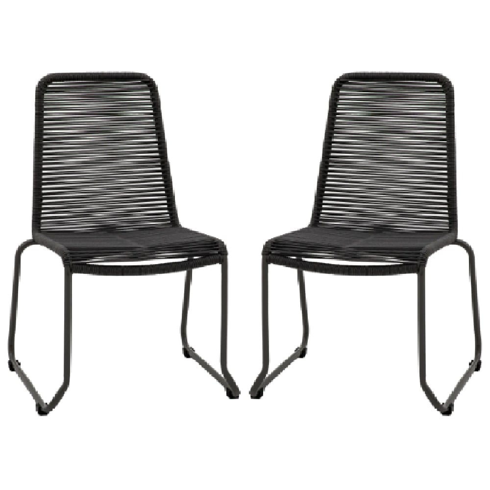 Carson Outdoor Black Rattan Dining Chairs In Pair