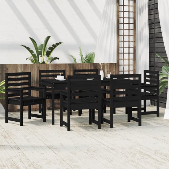 Product photograph of Carson Solid Wood Pine 7 Piece Garden Dining Set In Black from Furniture in Fashion