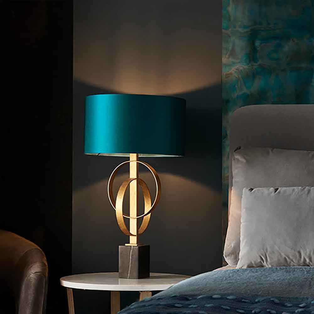 Carson Teal Fabric Table Lamp In Antique Gold