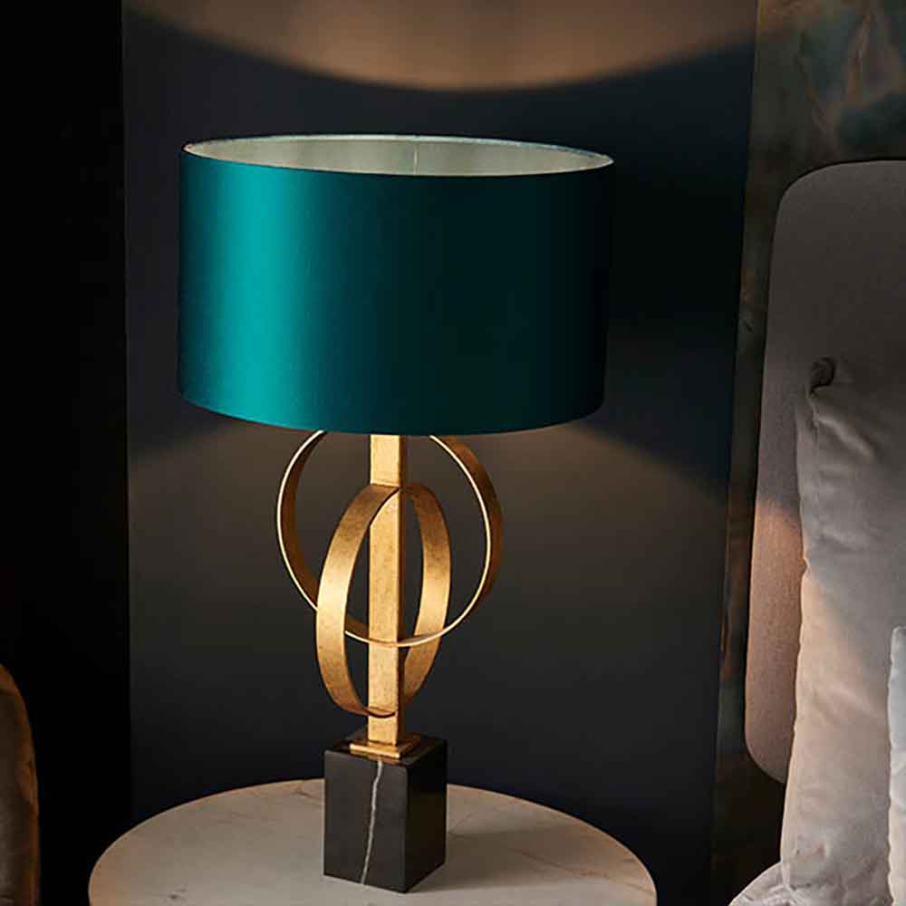 Carson Teal Fabric Table Lamp In Antique Gold