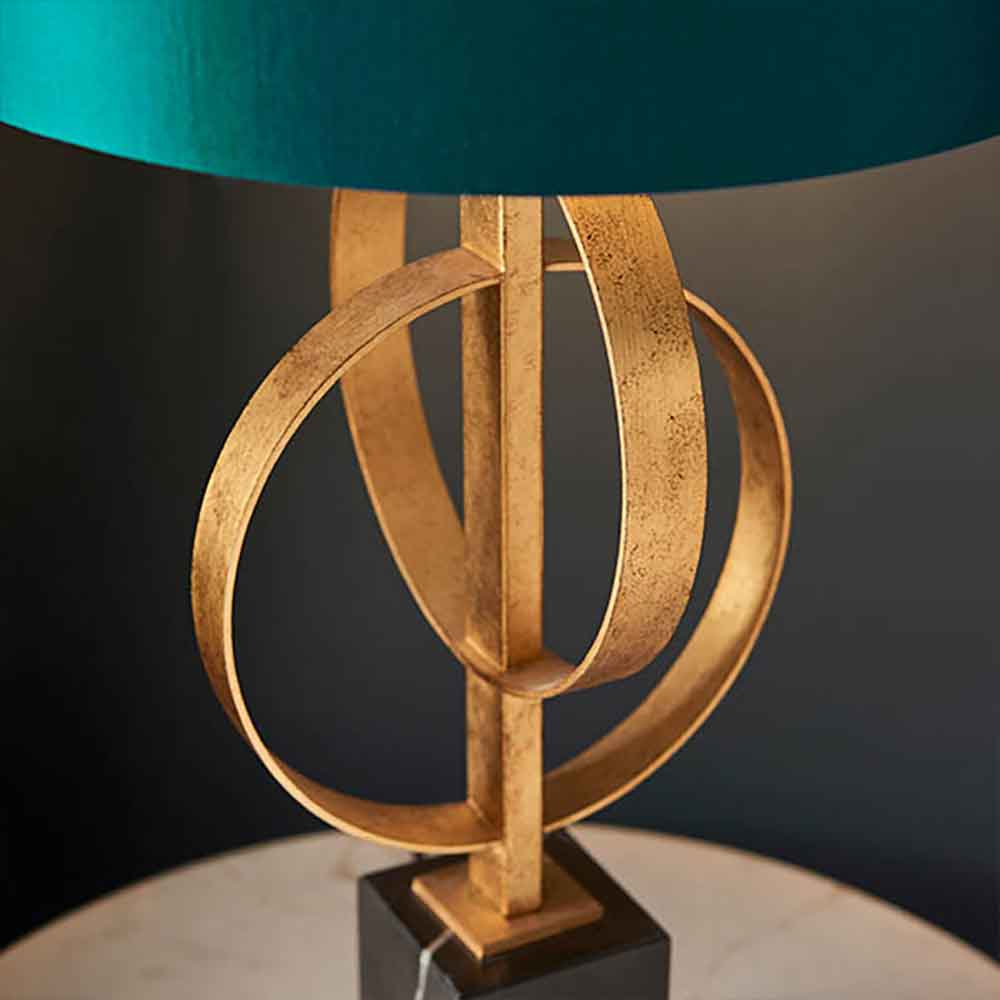 Carson Teal Fabric Table Lamp In Antique Gold