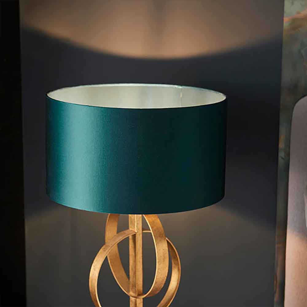 Carson Teal Fabric Table Lamp In Antique Gold