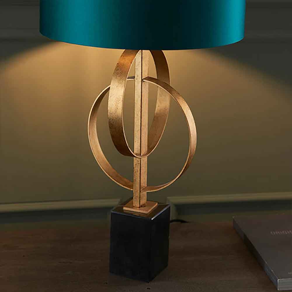 Carson Teal Fabric Table Lamp In Antique Gold