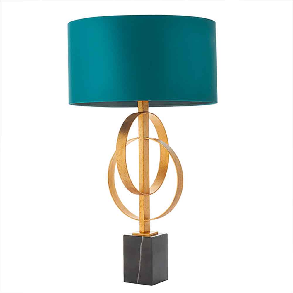 Carson Teal Fabric Table Lamp In Antique Gold